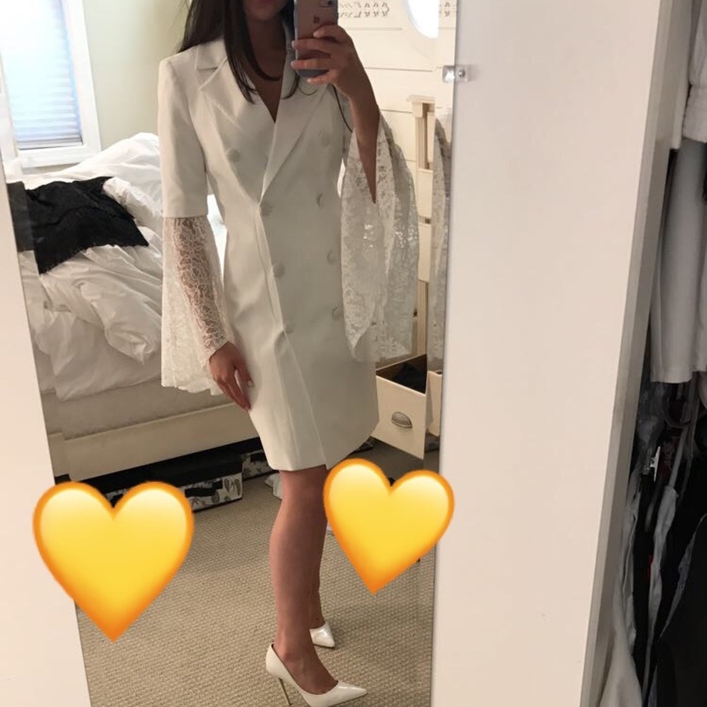 Satin Lapel Double Breasted Blazer Dress Lace S - Picture 7 of 7